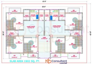 Floor Plan In Bangladesh 62 তিন ও চার তলা ৬১x৪৩ ফুট তিন রুম দুই ইউনিট