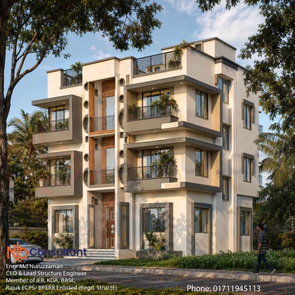 Triplex Building in BD ত্রিপ্লেক্স বাড়ির প্লান ডিজাইন 3 triplex-building-in-bd-newLeft side View