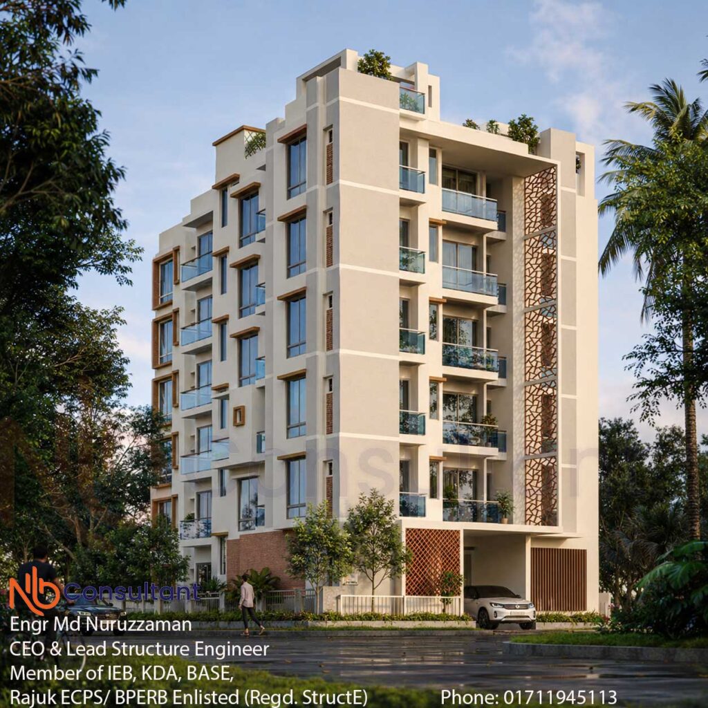 6 Storey Building Design in Bangladesh 2 6 Storey Building Design in Bangladesh-3D View corner plot
