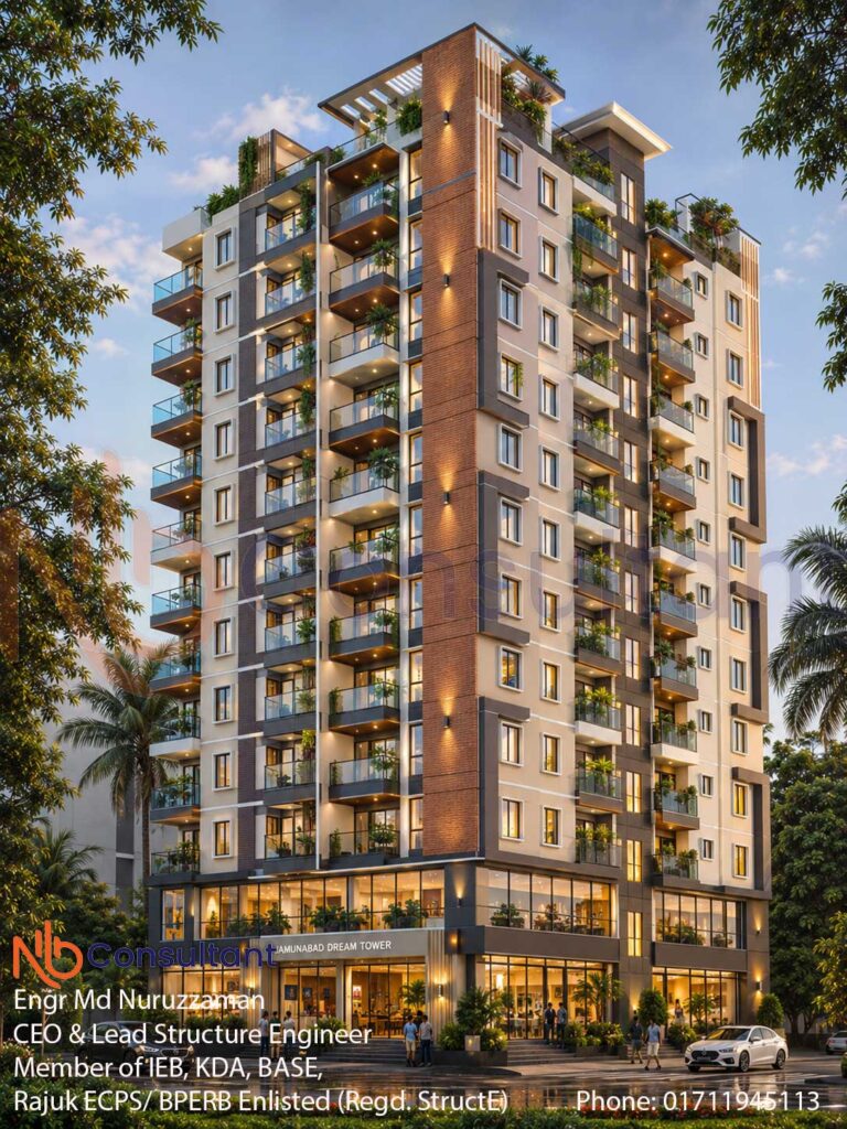 15 decimal land 12-storey building design with 3d View 2 15-decimal-land-12-storey-building-design-with-3d-View--Evening light-on-style