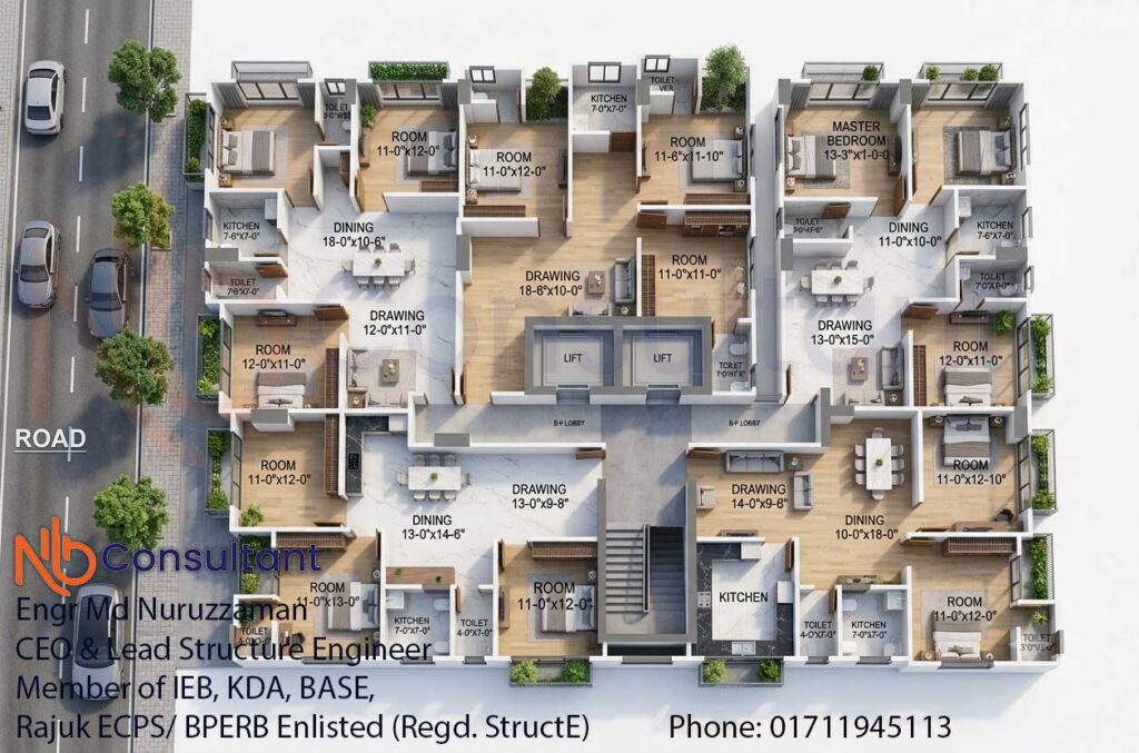 15 decimal land 12-storey building design with 3d View 4 5 unite floor plan 15-decimal-land-12-storey-building-design-with-3d-View