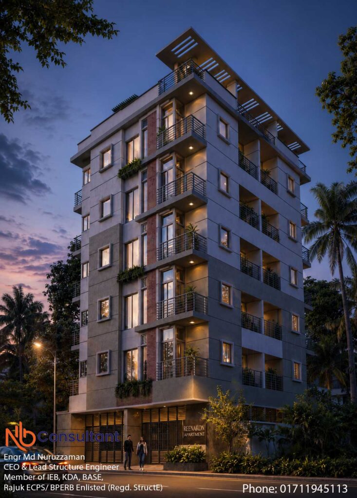 Modern 6-storey residential building design 1 Modern 6-storey residential building design evening view