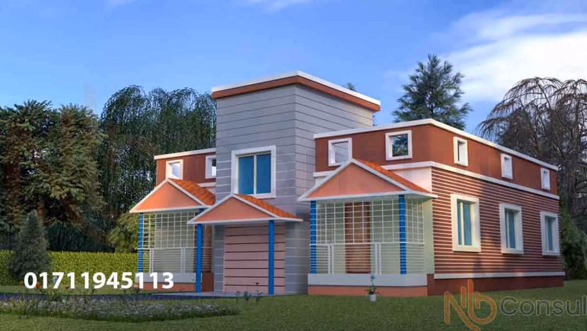 ৩ রুমের ১ তলা বাড়ির নকশা ২টি বারান্দা ২টি বাথরুম