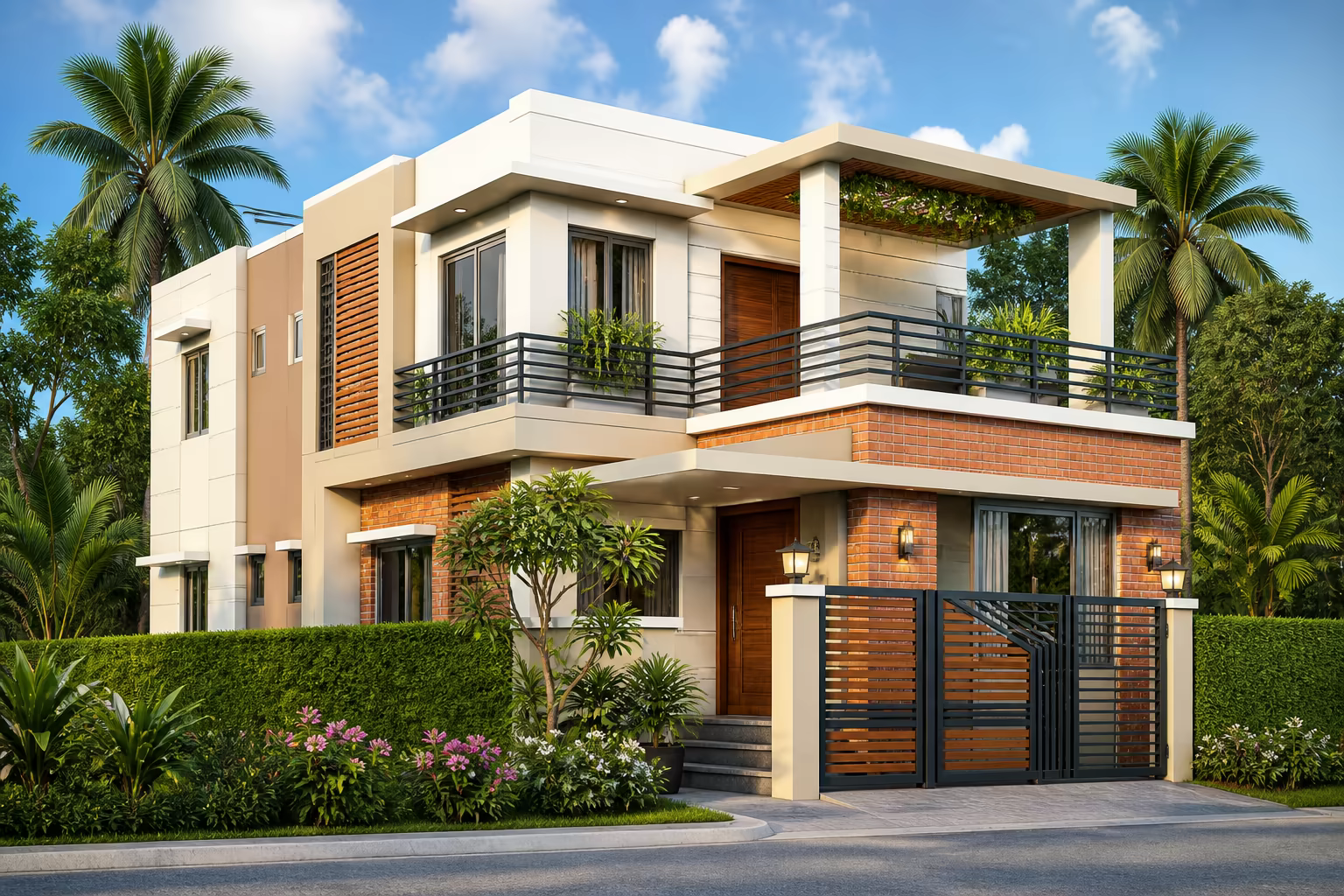 2000 sq ft duplex house- front view new color combination home design