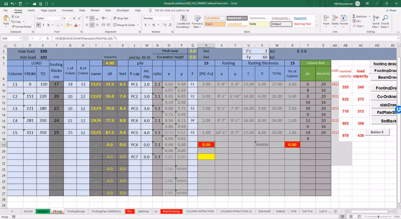 Load Input and column size