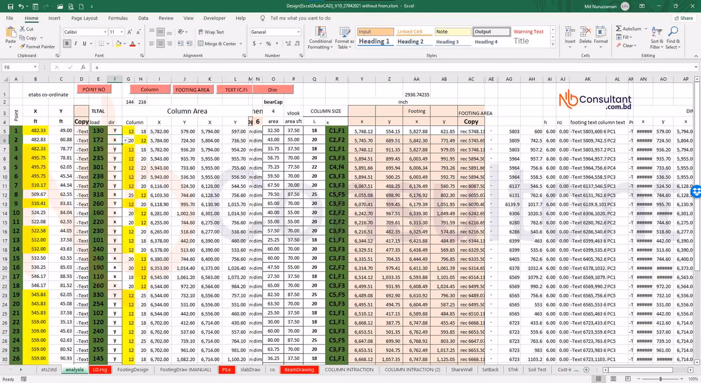 Pile Layout Excel Sheet