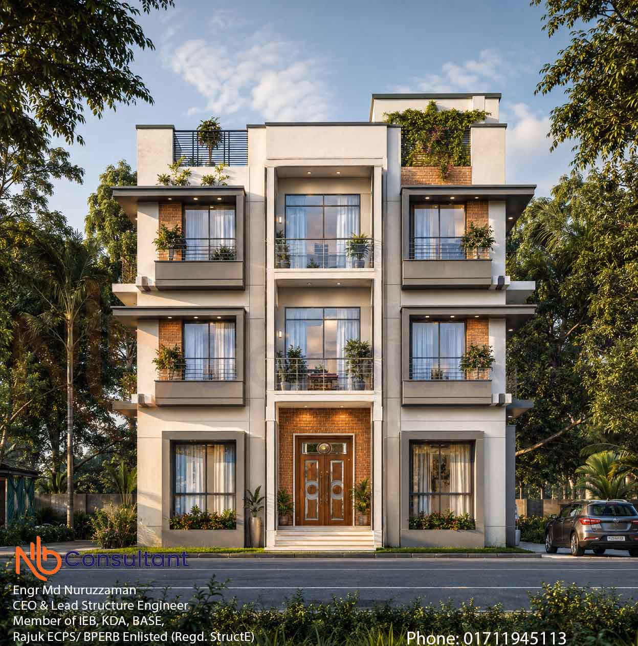 Triplex building in Bangladesh — front elevation