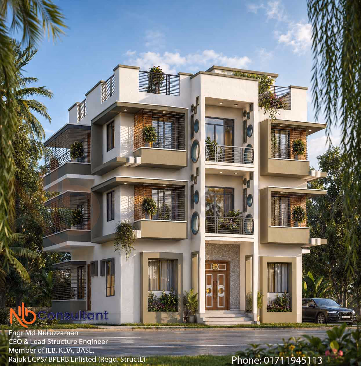Triplex building in Bangladesh — right side view