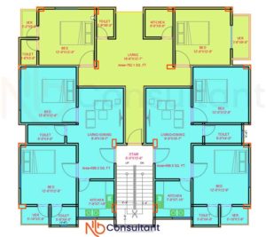 দুই রুম তিন ইউনিট বাড়ির ডিজাইন