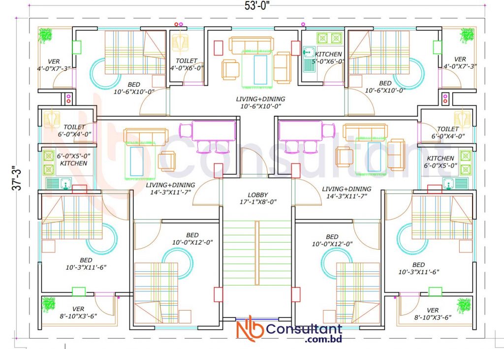 TYPICAL FLOOR PLAN Home Plan, Home Design, 5 Storied Home Design at muksudpur, ৫ তলা বাড়ির ডিজাইন মুকসুদপুর