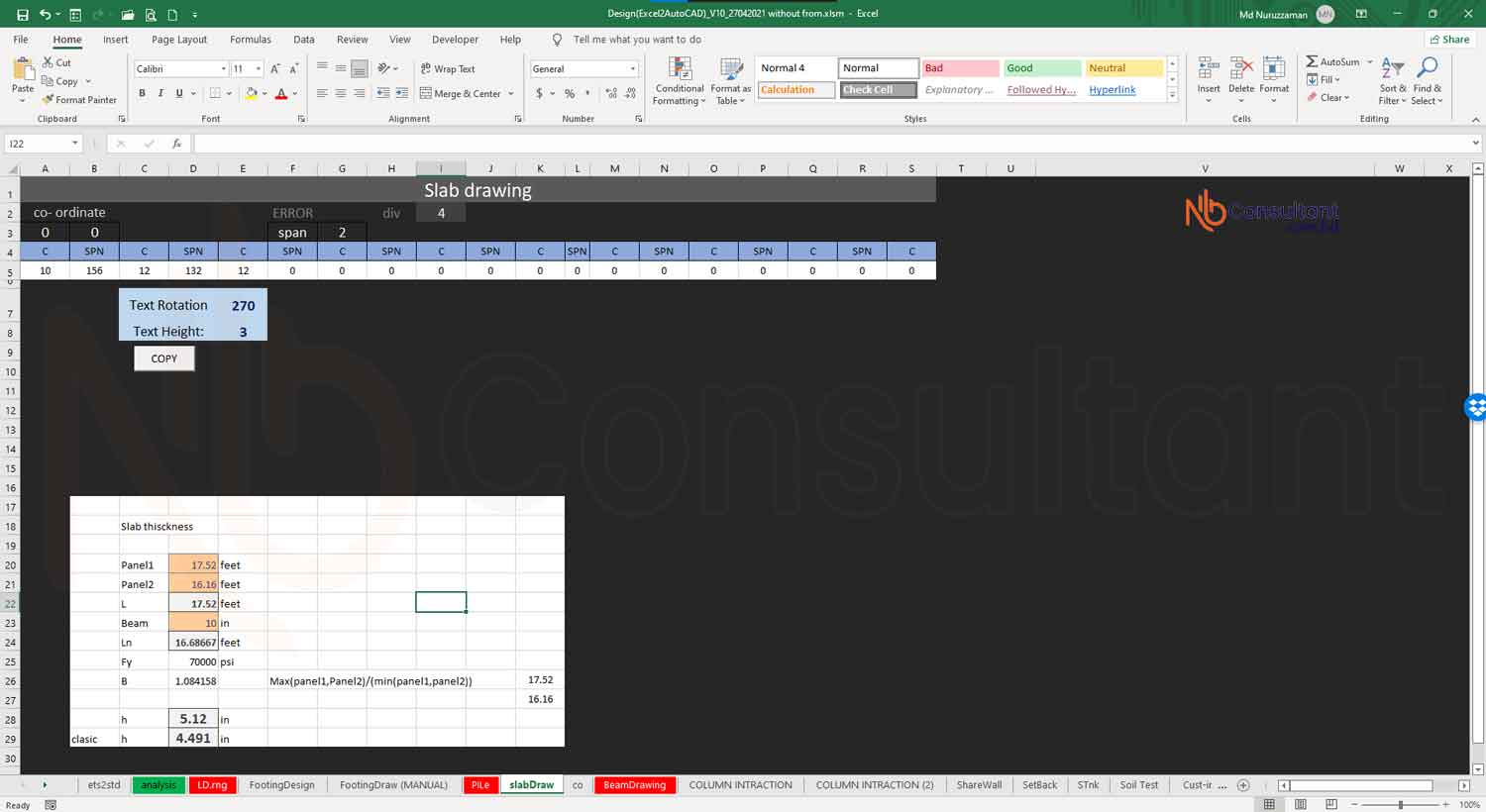Slab Drawing excel to autocad