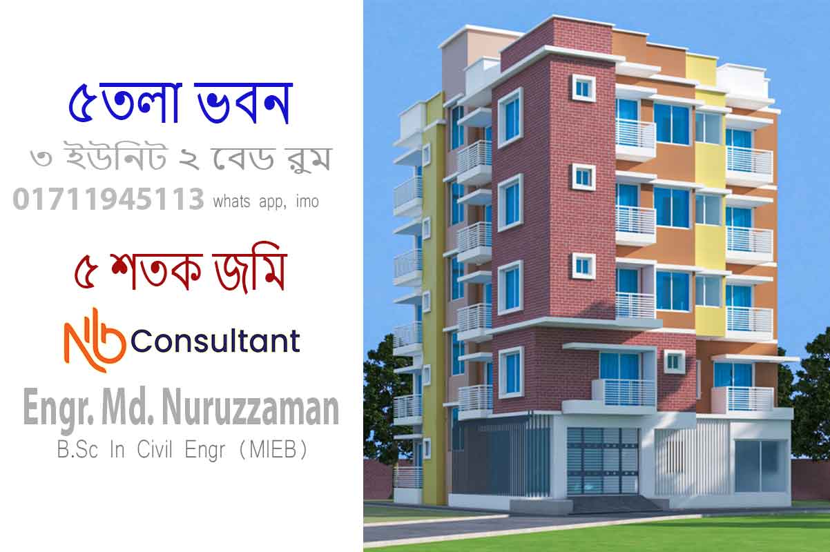 ৫ শতক জমিতে ৫ তলা বাড়ির নকশার ছবি